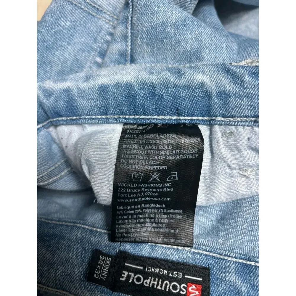Southpole Jeans Skinny Jeans Men's 34x32 Blue Light Wash Mid Rise Denim Stretch